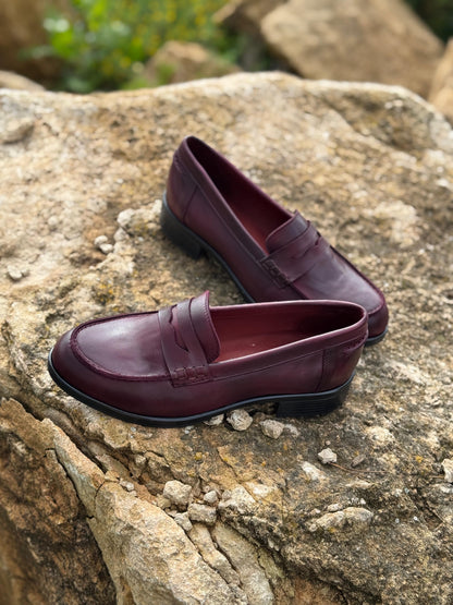 Mocassins en cuir pour femme - bordeaux
