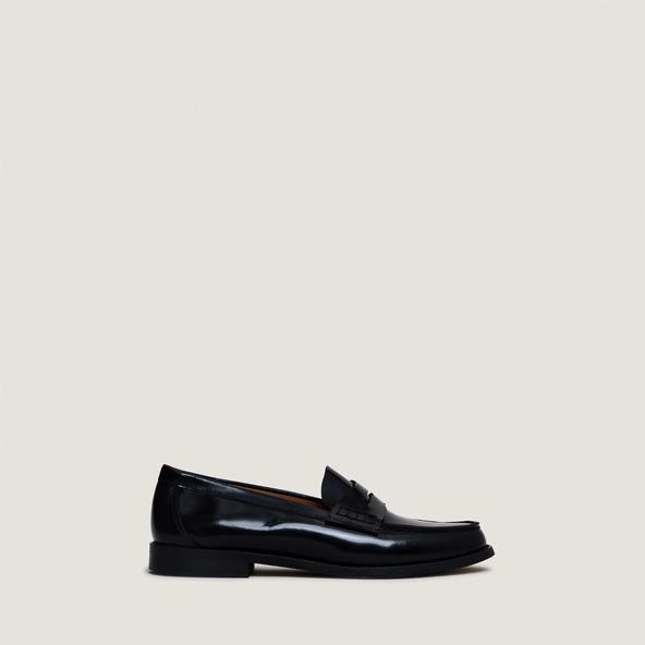 Mocassins en cuir glacé noir pour femme